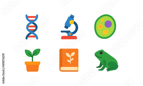 Biology education concept with simple icons for academic design