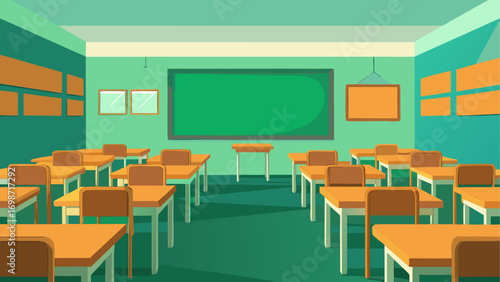 Illustration of a classroom with desks
