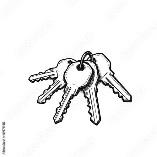 Keys in hand-drawn style on marble background, symbolic representation