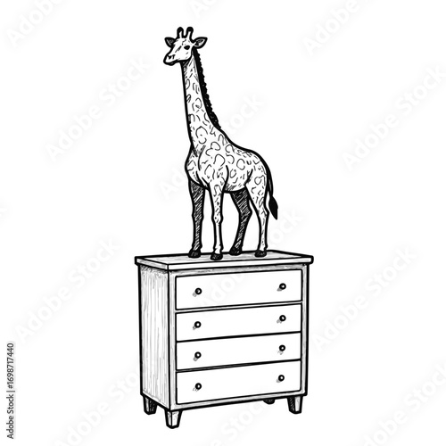 Stylized giraffe on dresser, whimsical home decor concept
