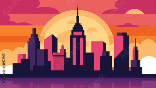 City skyline silhouette at sunset vector