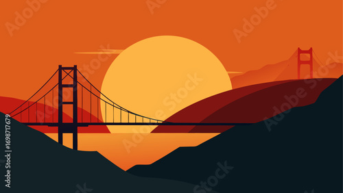 Golden gate bridge at sunset illustration