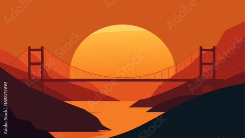 Golden gate bridge at sunset illustration