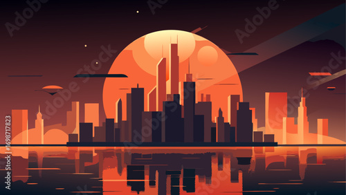 City skyline silhouette at sunset vector