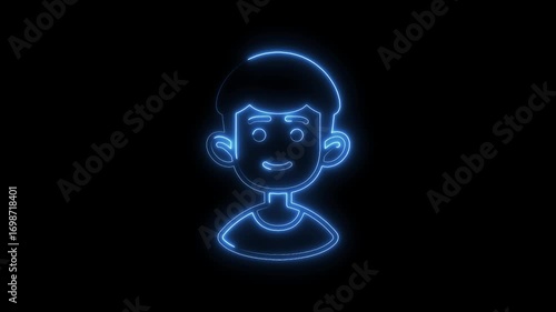 Animated boy character with neon glowing outline on black background for creative projects