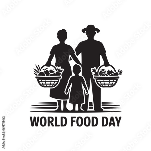 Silhouette of a family with baskets full of fresh produce celebrating world food day with unity and abundance