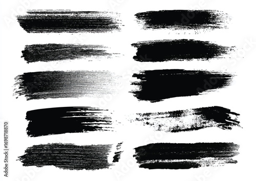 Black paint brush strokes set artistic and expressive isolated on white background for design elements