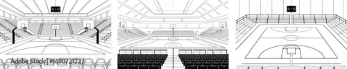 Basketball Stadium Vector Set, Indoor Court Arena Illustrations.