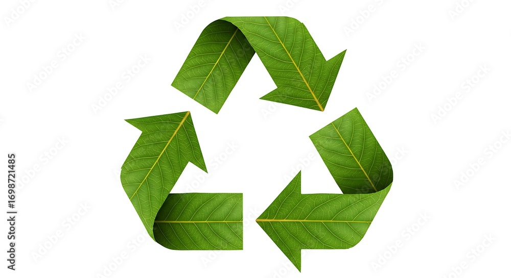 Obraz premium Creative illustration of recycling arrows made of green leaves, isolated on white background