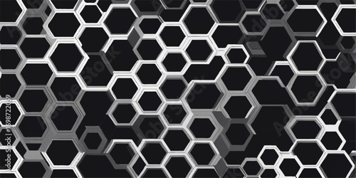 Seamless hexagonal honeycomb giraffe skin texture background with a metallic grid pattern