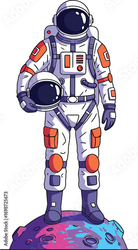 Illustration of a courageous astronaut representing the profession of space travel and scientific discovery on a mission