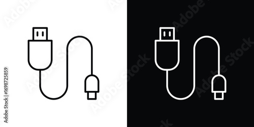 USB cable icons. Stroke line art icons