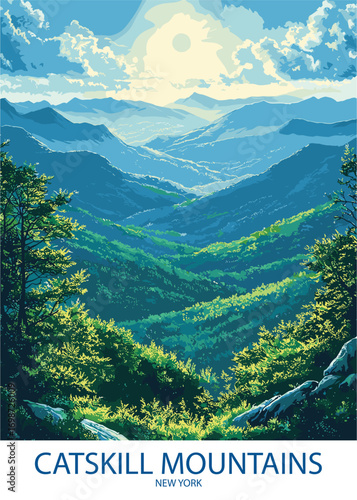 Canvas Print Lush green valleys of the Catskill Mountains, New York
