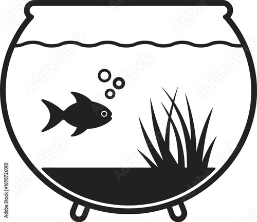 Fishbowl with Fish Silhouette Illustration