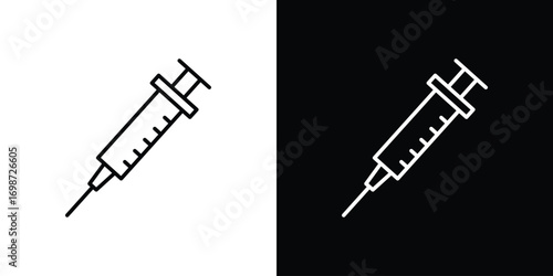 Syringe icons. Stroke line art icons