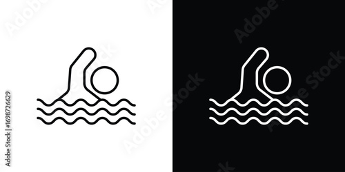 Swimming icons. Stroke line art icons