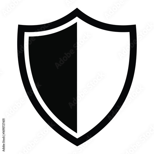 Bold black and white shield symbol for security protection and defense vector
