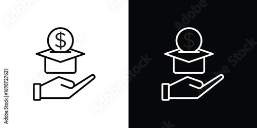 Scholarship fund icons. Stroke line art icons