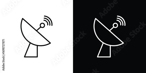 Satellite dish icons. Stroke line art icons