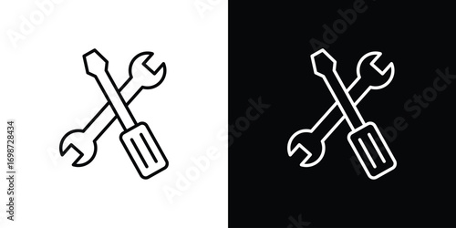 Repair tools icons. Stroke line art icons