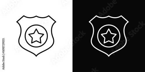 Police badge icons. Stroke line art icons