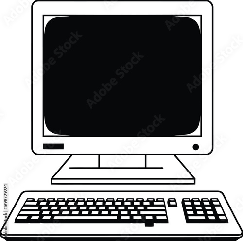 classic computer design with keyboard monitor in silhouette on transparent background