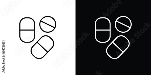 Pills icons. Stroke line art icons