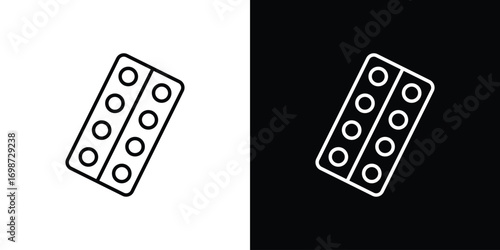 Pill blister pack icons. Stroke line art icons