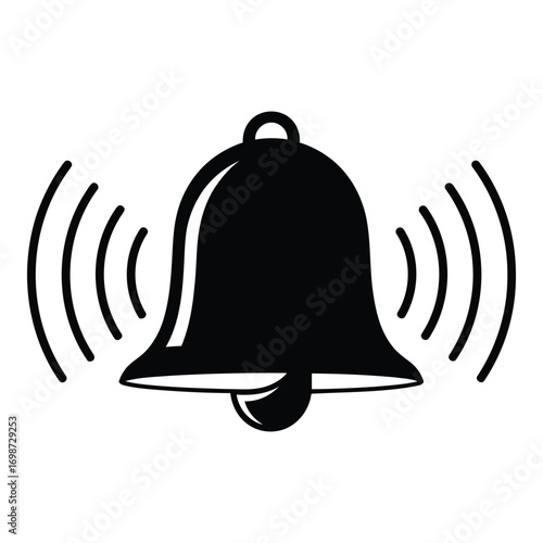 Simple black silhouette of a ringing bell with sound waves icon vector