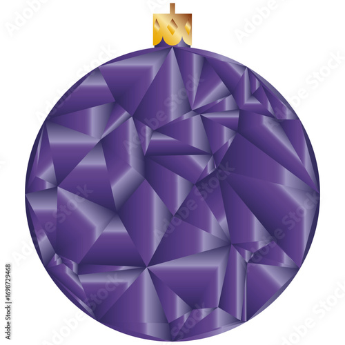 Christmas bauble decoration. Purple crystal surface. Holiday ornament Vector. Shiny geometric sphere.