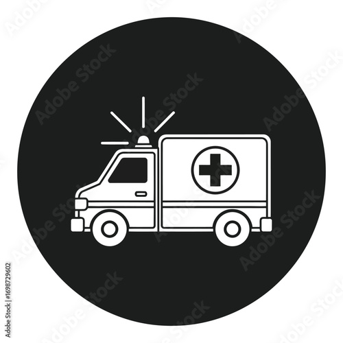 Modern ambulance vehicle emergency medical services icon with flashing lights vector