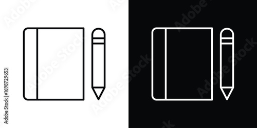 Notebook icons. Stroke line art icons