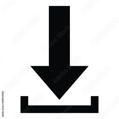 Simple black download arrow icon symbol indicating data transfer and storage vector