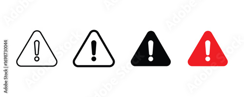 Attention icon set. Exclamation danger sign. Danger caution or alert risk warning vector symbol filled and outlined style. Safety notice sign