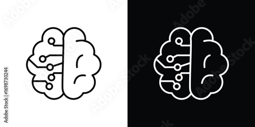 Machine learning icons. Stroke line art icons