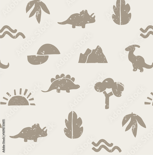 Seamless Dino pattern, print for T-shirts, textiles, wrapping paper, web. Original design with t-rex,dinosaur. grunge design for boys .