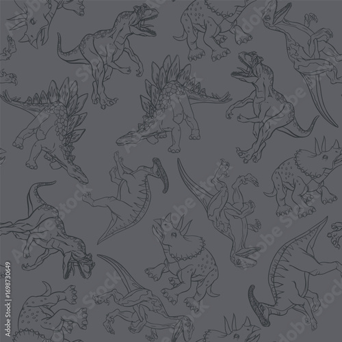 Seamless Dino pattern, print for T-shirts, textiles, wrapping paper, web. Original design with t-rex,dinosaur. grunge design for boys .