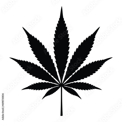 Bold black cannabis leaf silhouette symbol for design and branding applications vector