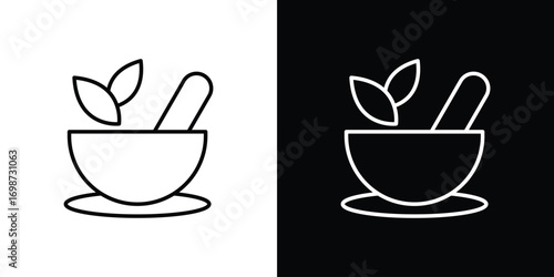Herbal medicine icons. Stroke line art icons