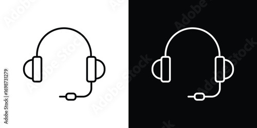 Headphone icons. Stroke line art icons