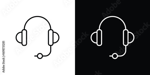 Headphones icons. Stroke line art icons