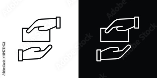 Hand money exchange icons. Stroke line art icons