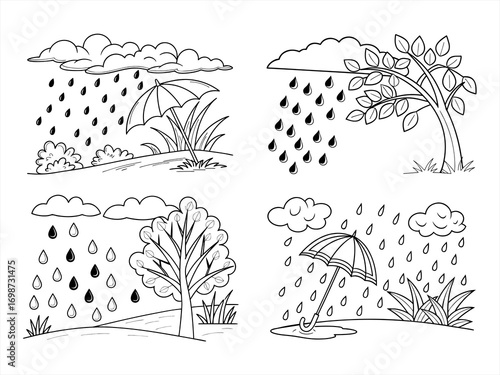coloring page line art the blood rain black vector bundle