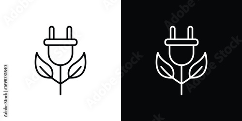 Green energy icons. Stroke line art icons