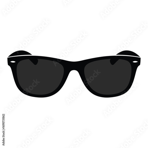Classic black wayfarer style sunglasses front view eye protection accessory vector