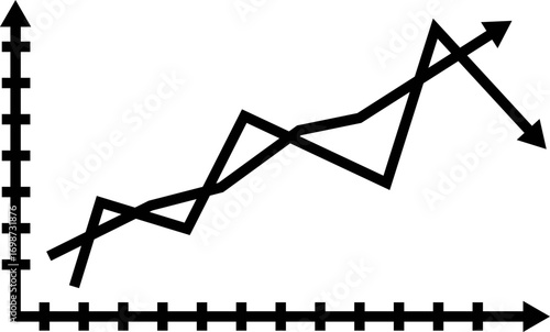 Illustration of a line graph with fluctuating trends and axes marked with ticks in black color