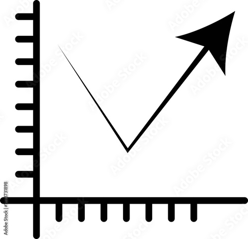 Illustration of a simple black graph with an arrow pointing upwards showing positive growth trend
