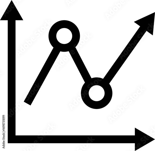 A black line graph with two circles on a white/Transparent background showing an upward trending line graph icon
