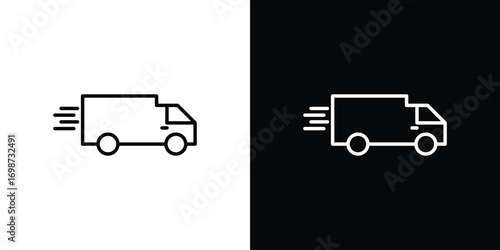 Fast shipping delivery truck icons. Stroke line art icons
