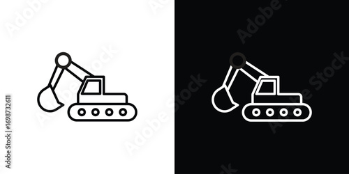 Excavator icons. Stroke line art icons